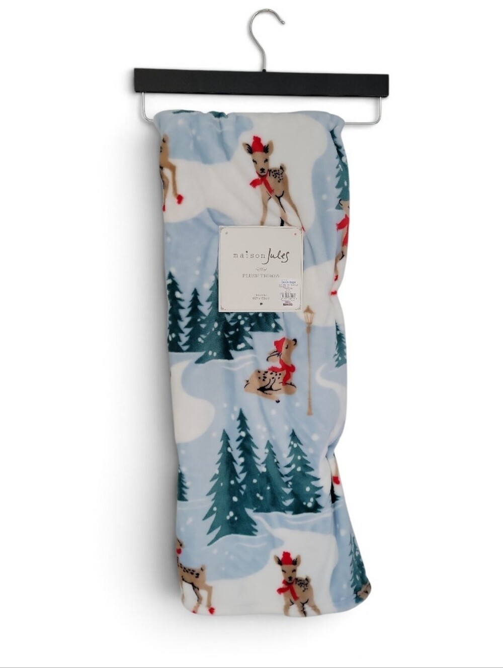 2 /$30 Maison Jules Light Blue Holiday Plush Throw with Deer Print 50 X 60